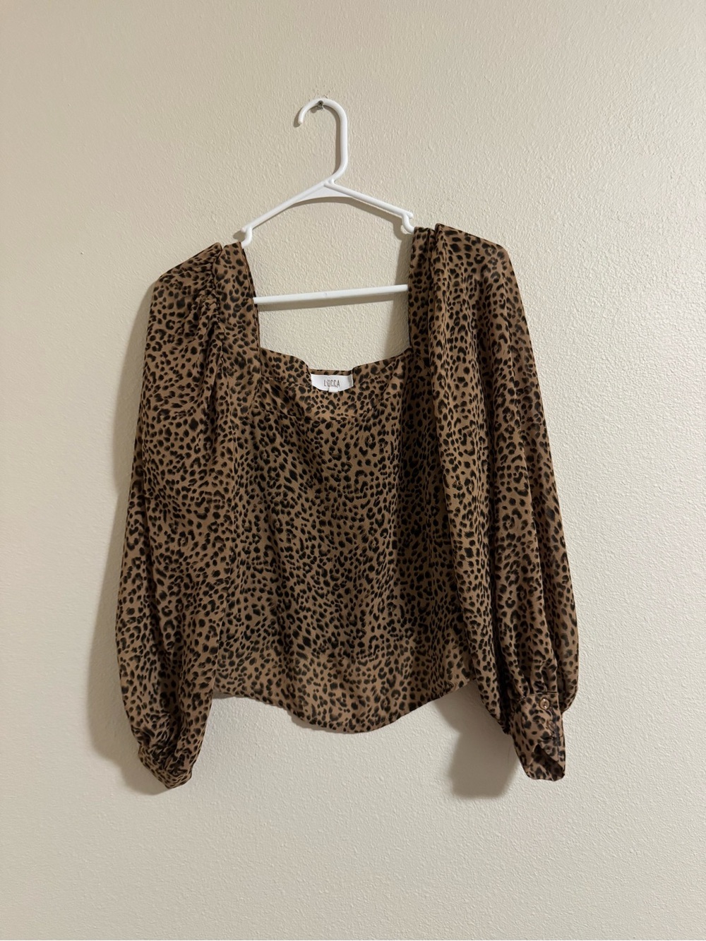 Lucca Tan and Black Leopard Square Neck Puff Sleeve Top